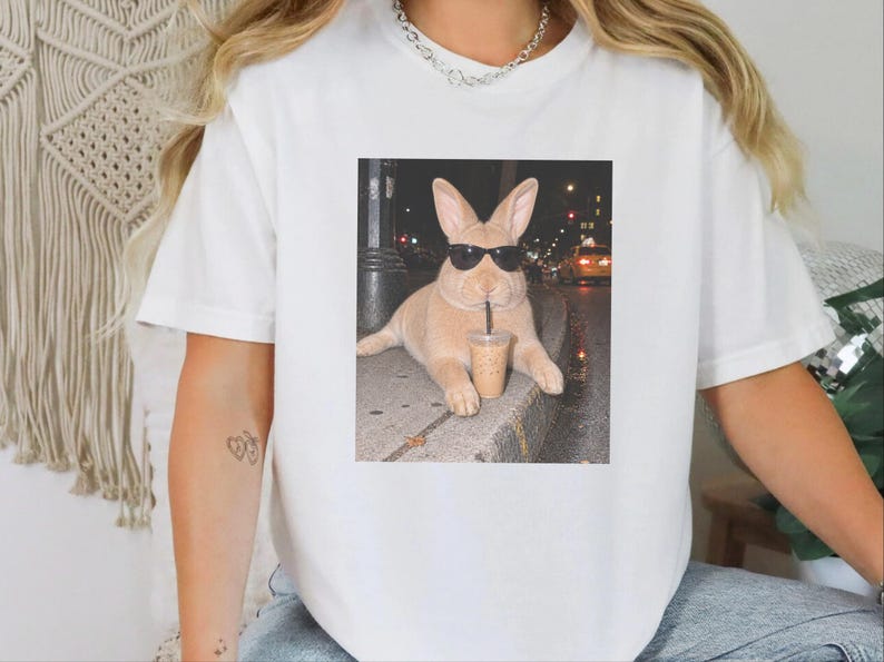 Funny Rabbit Shirt, Iced Coffee Lover Gift, Cool Bunny Mom Shirt, Funny Animal Gift, Rabbit Dad Gift image 8
