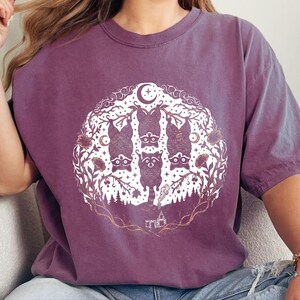 Comfort Colors Funny Raccoon Shirt, Raccoon Tree Branches Moon Graphic Tee, Trash Panda Dark Humor Design, Woodland Forest Celestial Night image 6