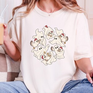 Ghost Chicken Shirt, Funny Halloween Chicken Gift, Ghost Season Tee, Spooky Farm Animal Sweatshirt image 5