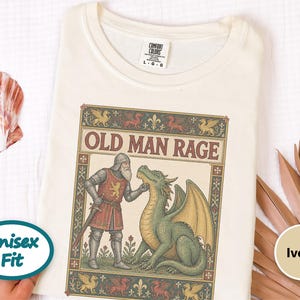 Medieval Dragon Shirt, Funny Old Man Gift, Fantasy Reader Tee, Knight Costume, Medieval Manuscript Graphic Tee image 10