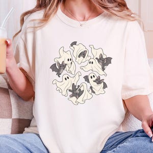 Ghost Shirt, Halloween T-Shirt, Spooky Season Tee, Cute Ghost Playing With Bat image 10