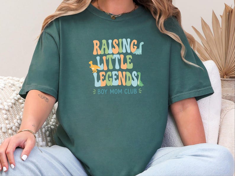 Comfort Colors Boy Mom Sweatshirt, Raising Little Legends Boy Mom Club Tee, Prehistoric Brontosaurus Dinosaur Lover Clothing, Boy Mama Gifts image 8