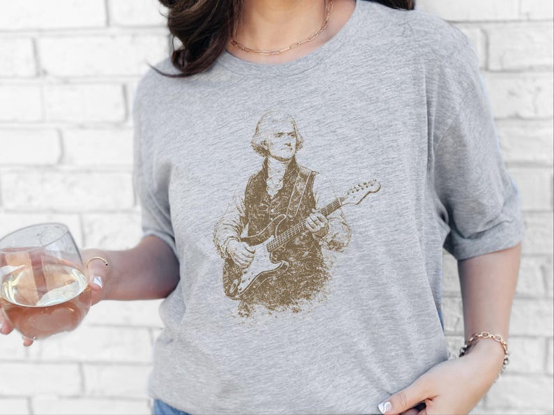 Funny Political Tee, Thomas Jefferson Electric Guitar Vintage Portrait, History Teacher Gift, Retro Music Shirt, Gag Gift for Adults image 4