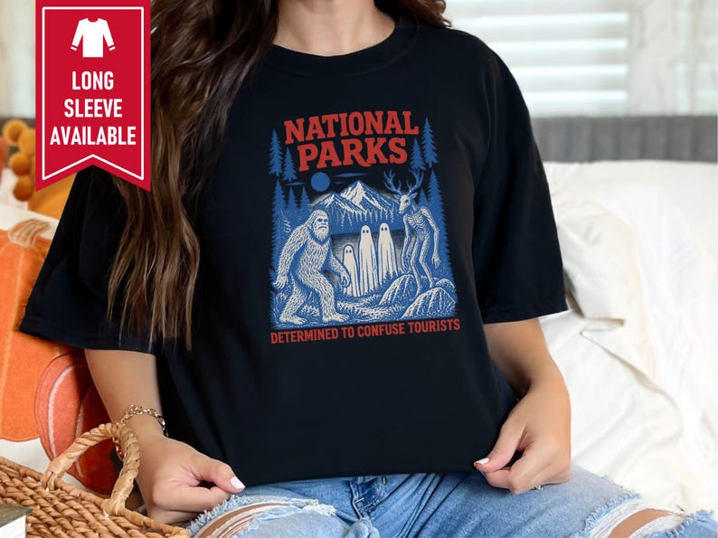 National Park Shirt, Bigfoot Cryptid Gift, Funny Camping Shirt, Retro Sasquatch Tee, Determined To Confuse Tourists image 10