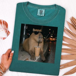 Cooles Capybara-Shirt, Geschenk für Eiskaffee-Liebhaber, Lustiges Tier-T-Shirt, Shirt für Kaffeesüchtige Bild 5