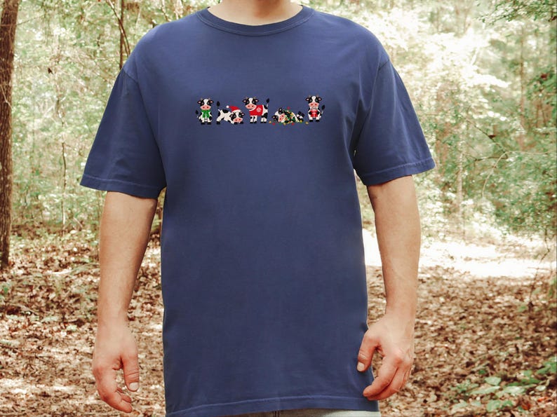 Christmas Cow Shirt, Festive Farm Animal Gift, Holiday Cow Lover Tee, Funny Christmas Farm Shirt image 6