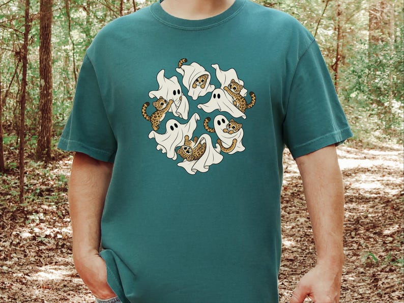 Ghost Shirt, Halloween Leopard Shirt, Cute Ghost Gift, Leopard Lover Shirt, Spooky Season Tee, Animal Halloween Shirt image 3