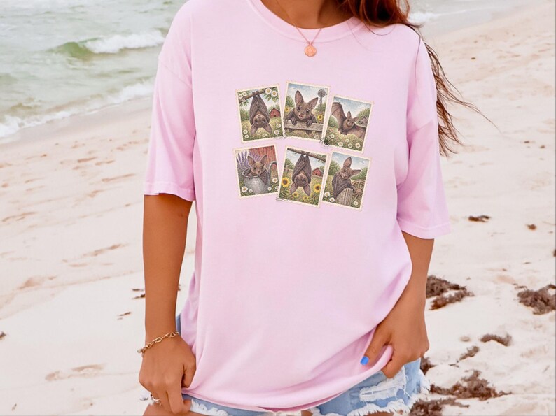 Bat Lover Gift, Vintage Bird Art, Postage Stamp Tee, Cute Bat Shirt, Cottagecore Nature Shirt, Farm Animal Gift image 6