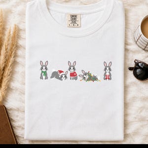 Christmas Bunny Shirt, Christmas Bunny Gift, Holiday Rabbit Tee, Winter Animal Shirt, Christmas Pet Shirt, Comfort Colors Tee image 3