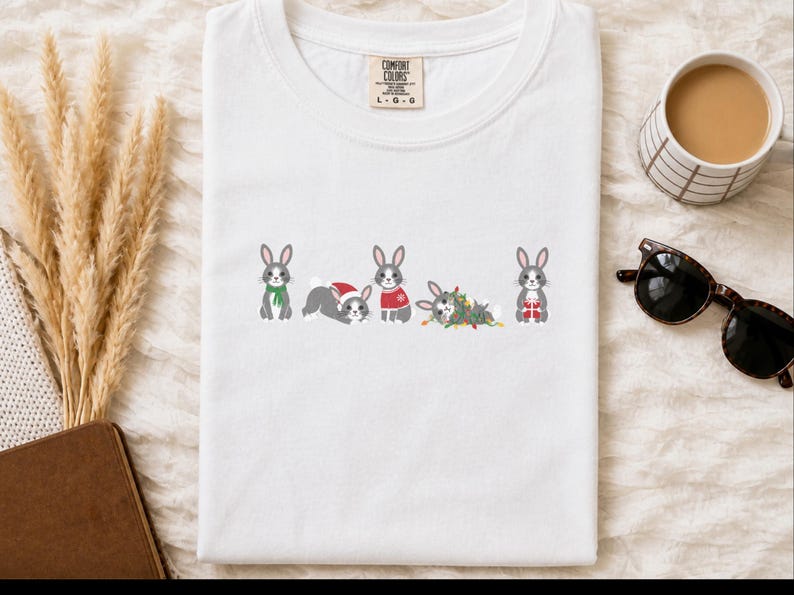 Christmas Bunny Shirt, Christmas Bunny Gift, Holiday Rabbit Tee, Winter Animal Shirt, Christmas Pet Shirt, Comfort Colors Tee image 3