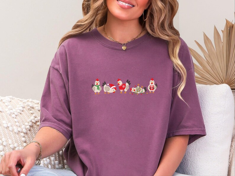 Christmas Chicken Shirt, Funny Holiday Chicken Gift, Cute Farm Christmas Tee, Festive Chicken Lover Shirt, Winter Farm Animal Top image 3