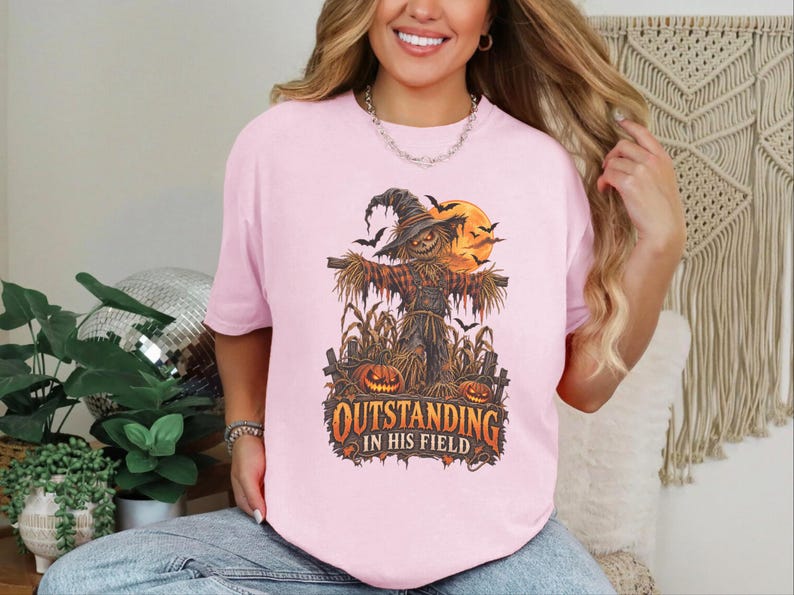 Scarecrow Shirt, Farmer Dad Gift, Dad Halloween Shirt, Spooky Season Shirt, Outstanding In His Field, Funny Halloween Tee image 9