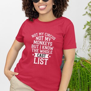 Camiseta sarcástica para adultos, camiseta "No es mi circo, no son mis monos", camiseta con estampado divertido, camiseta con mensaje ingenioso y humorístico, camiseta unisex cómica para adultos. imagen 5