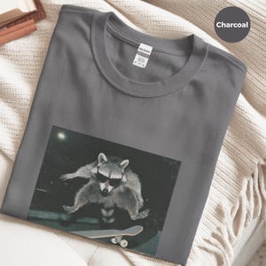 Urban Fashion Look Raccoon, Funny Skatepark Tee | Raccoon At The Skatepark, 90s Skater Gift | Trash Panda Live Fast Eat Trash Retro T-shirt image 2