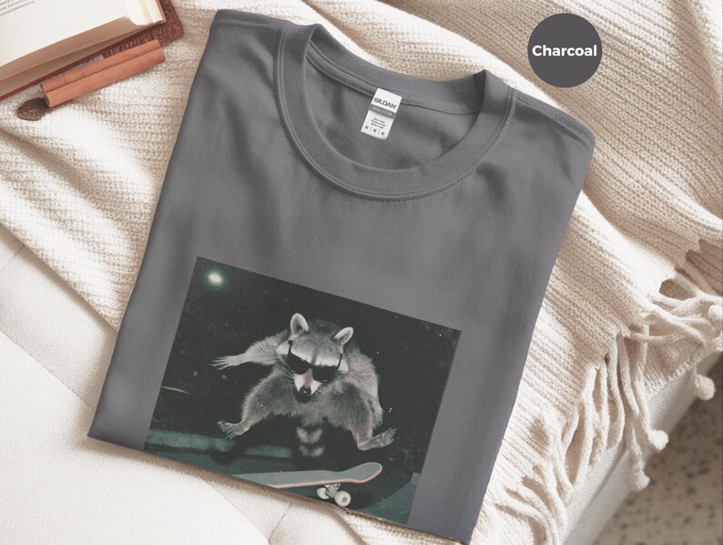 Urban Fashion Look Raccoon, Funny Skatepark Tee | Raccoon At The Skatepark, 90s Skater Gift | Trash Panda Live Fast Eat Trash Retro T-shirt image 2
