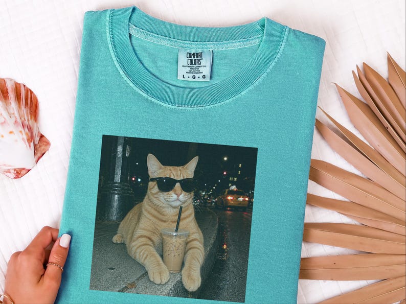 Coffee Cat Shirt, Funny Cat Meme Tee, Orange Cat Mom Gift, Cat Sunglasses Shirt, Ginger Tabby Tee image 3