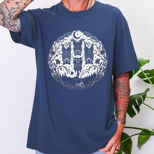 Comfort Colors Funny Raccoon Shirt, Raccoon Tree Branches Moon Graphic Tee, Trash Panda Dark Humor Design, Woodland Forest Celestial Night image 4
