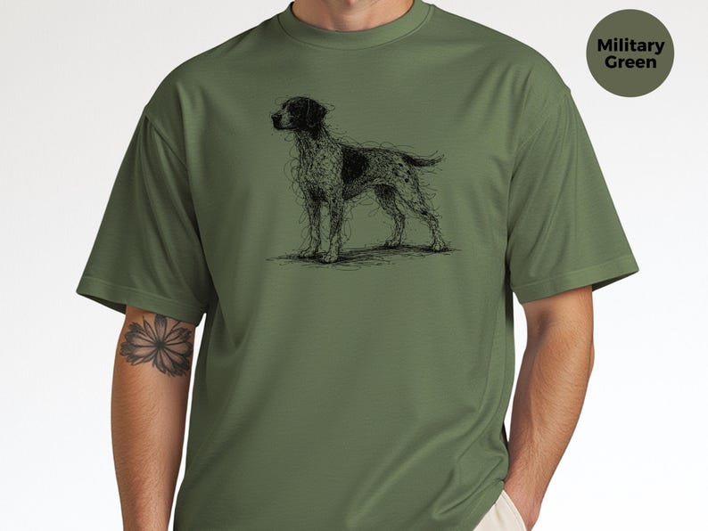 Tysk korthårig pekare, GSP skisskonst-T-shirt | Jaktkläder för K9, Fågelhundfan, Tysk pekare-T-shirt, GSP-T-shirt, Gåva för pekareälskare bild 2
