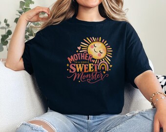 Mother To A Single Sweet Monster Shirt, Retro Sun Mom Gift, Funny Boy Mom Tee, Mother Day Gift, Cute Mama Shirt