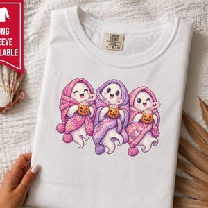 Spooky Season Shirt, Pink Ghost Sweatshirt, Cute Ghost Tee, Cozy Fall Halloween Gift image 8