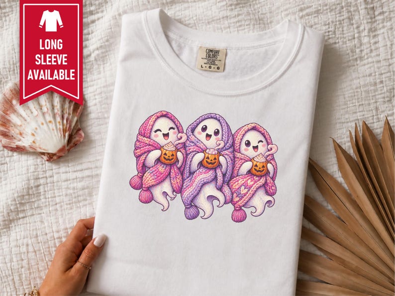 Spooky Season Shirt, Pink Ghost Sweatshirt, Cute Ghost Tee, Cozy Fall Halloween Gift image 8