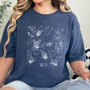 Comfort Colors Cute Animal Cartoon Bat Shirt, Whimsical Gothic Tee, Dark Academia Literary Gift, Funny Halloween Reader Tee, Gothic T-shirt image 7