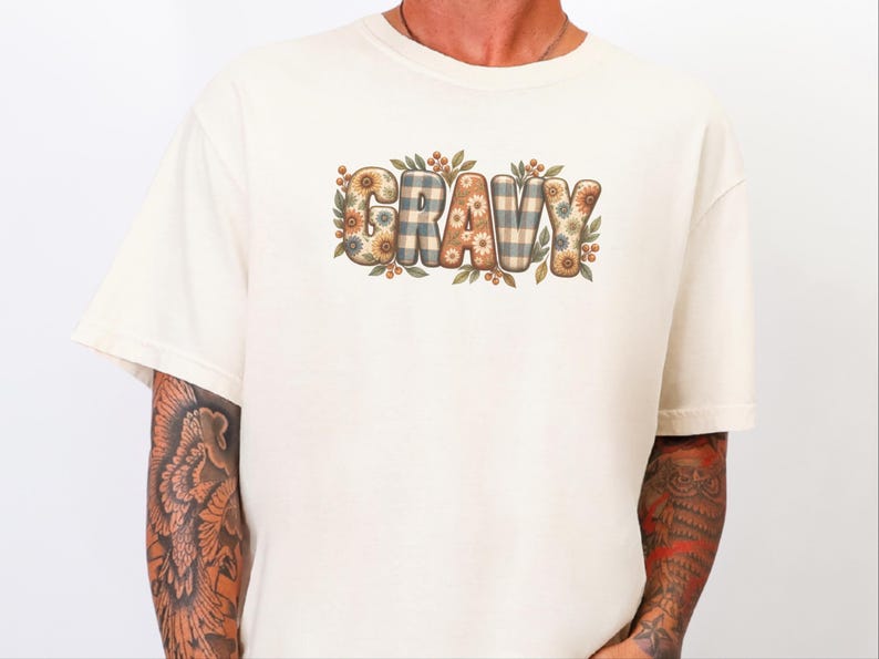 Thanksgiving Food Shirt, Gravy Lover Gift, Floral Fall Tee, Thanksgiving Dinner Outfit, Retro Autumn Shirt image 8
