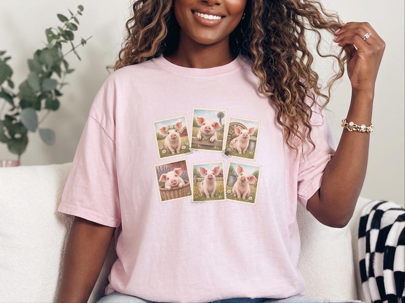 Cute Pig Shirt, Farm Animal Gift, Vintage Postal Stamp Tee, Pig Lover Shirt, Country Life Top image 2