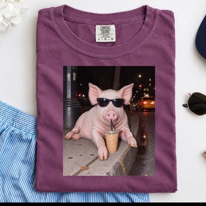 Pig Drinking Iced Coffee Shirt, Pig Lover Gift, Funny Animal Meme Tee, Coffee Lover Shirt, Pig Farmer Gift image 7