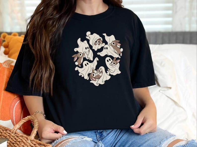 Ghost Rabbit Shirt, Spooky Season Tee, Cute Halloween Bunny Gift, Rabbit Mom Shirt, Ghost Lover Gift image 3