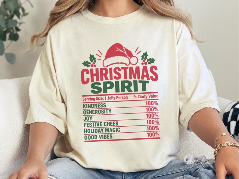 Christmas Spirit Nutrition Label Shirt, Family Christmas Tee, Matching Holiday Party Shirt, Funny Christmas Gift, Holiday Spirit Top image 4
