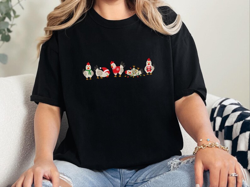 Christmas Chicken Shirt, Funny Holiday Chicken Gift, Cute Farm Christmas Tee, Festive Chicken Lover Shirt, Winter Farm Animal Top image 7