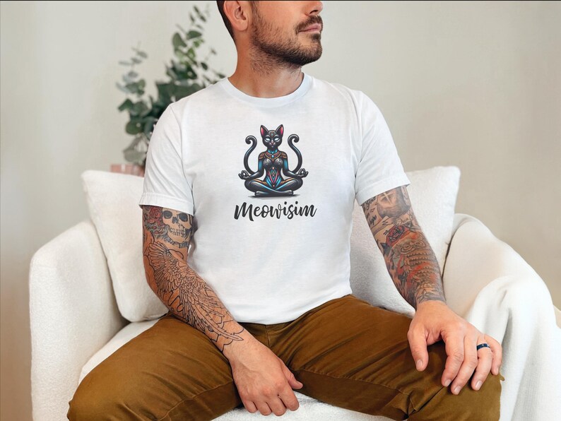 A Purr Meowisim Black Cat Shirt: Unique Two-Tails Mystical Kitty Tee - Funny Cat Lover Gift, Spooky Halloween Feline Apparel and Goth afbeelding 4