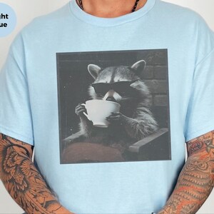 Funny Raccoon Sipping A Cup Of Tea Tee, Sarcastic Trash Panda Retro Wildlife Graphic Shirt, Humorous Animal Lover Tea Drinker Gift image 3