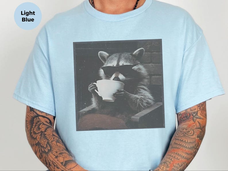 Funny Raccoon Sipping A Cup Of Tea Tee, Sarcastic Trash Panda Retro Wildlife Graphic Shirt, Humorous Animal Lover Tea Drinker Gift image 3