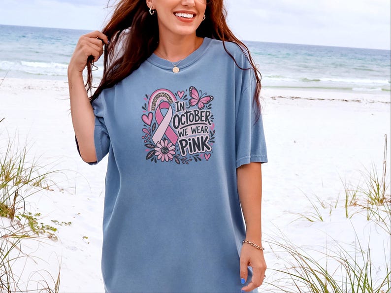 In October We Wear Pink Shirt, Breast Cancer Awareness Gift, Pink Ribbon Tee, Survivor Sweatshirt, Cancer Support Top image 7