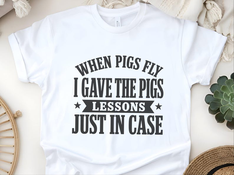 Funny Gen X Pig Lover Tee, When Pigs Fly I Gave Lessons Sarcastic Shirt, Humorous Animal Novelty Gift Idea, Funny Gen X Tee, Pig Lover Shirt image 3