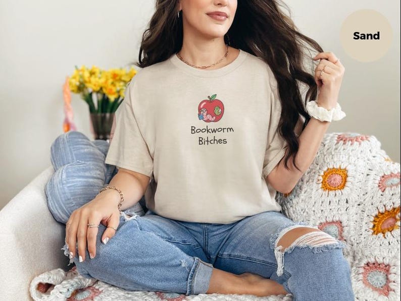 Funny Feminist Bookworm Shirt, Bookworm Bitches Reading Humor Digital Print PNG, Faux Embroidery Design, Booktok Reader Gift image 2