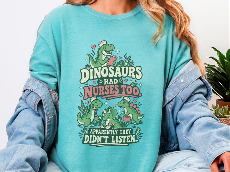Camiseta divertida de enfermera de Comfort Colors, Los dinosaurios también tenían enfermeras, aparentemente no hicieron caso, Camiseta gráfica de enfermera pediátrica, Camiseta de enfermera pediátrica imagen 9