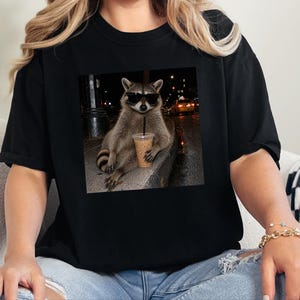 Raccoon Iced Coffee Shirt, Raccoon Lover Gift, Animal Meme Tee, Cool Trash Panda Gift image 8