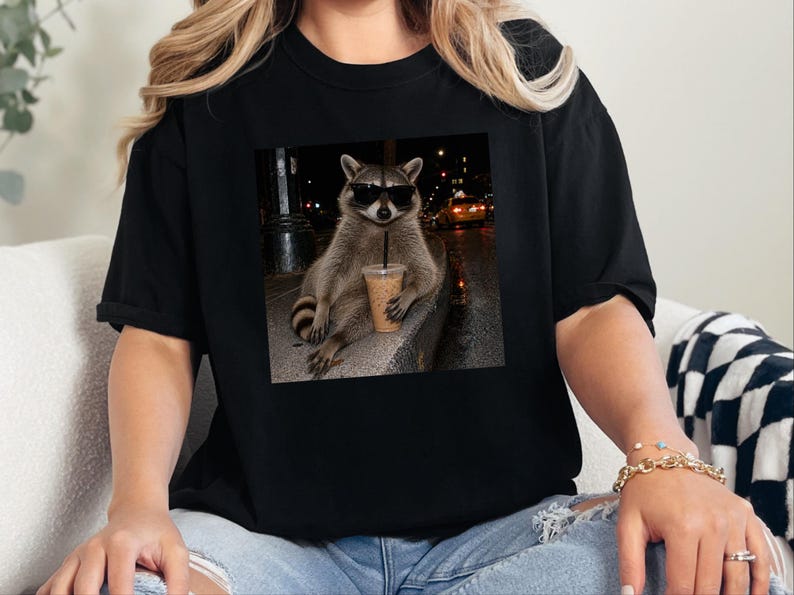 Raccoon Iced Coffee Shirt, Raccoon Lover Gift, Animal Meme Tee, Cool Trash Panda Gift image 8