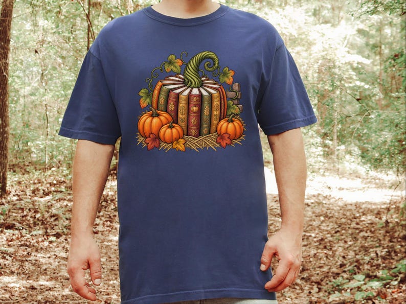 Fall Bookish Shirt, Fall Book Lover Gift, Vintage Autumn Book Pumpkin Tee, Cozy Reading Sweatshirt, Librarian Gift image 5
