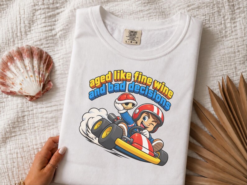 Kart racing-tröja, racerbilsoutfit, retro gaming-tröja, åldrad som fint vin och dåliga beslut, videospelspresent bild 1