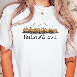 Comfort Colors Retro Monster Tee, Spooky Pumpkins Hallow and #39;s Eve Shirt, Vintage Bat Art Print, Jack O Lantern Fall Graphic T-Shirt image 9