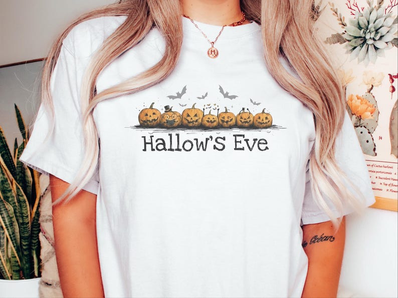 Comfort Colors Retro Monster Tee, Spooky Pumpkins Hallow and #39;s Eve Shirt, Vintage Bat Art Print, Jack O Lantern Fall Graphic T-Shirt image 9