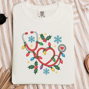 Nurse Christmas Sweatshirt, Holiday Nurse Shirt, Festive Medical Worker Crewneck, Christmas Lights Nurse image 10