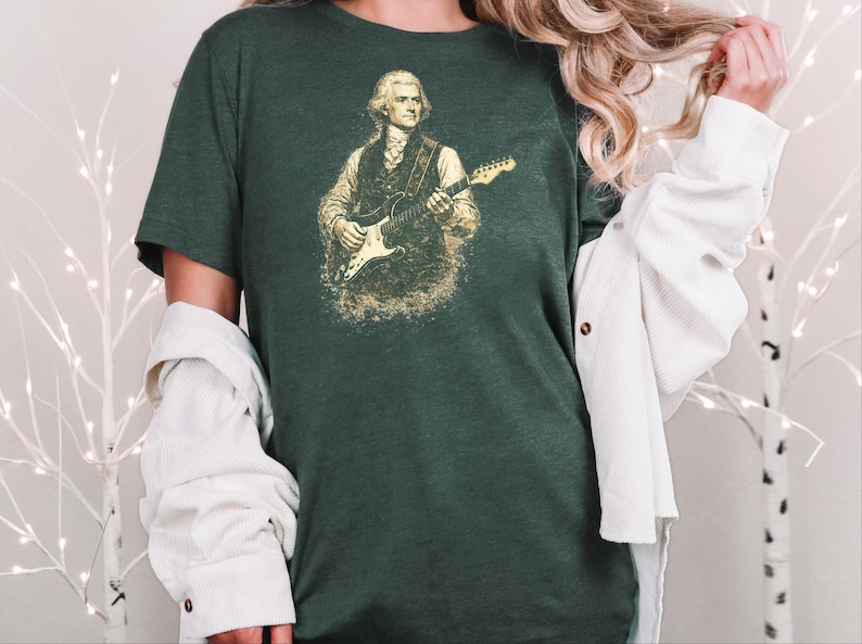 Funny Political Tee, Thomas Jefferson Electric Guitar Vintage Portrait, History Teacher Gift, Retro Music Shirt, Gag Gift for Adults image 6