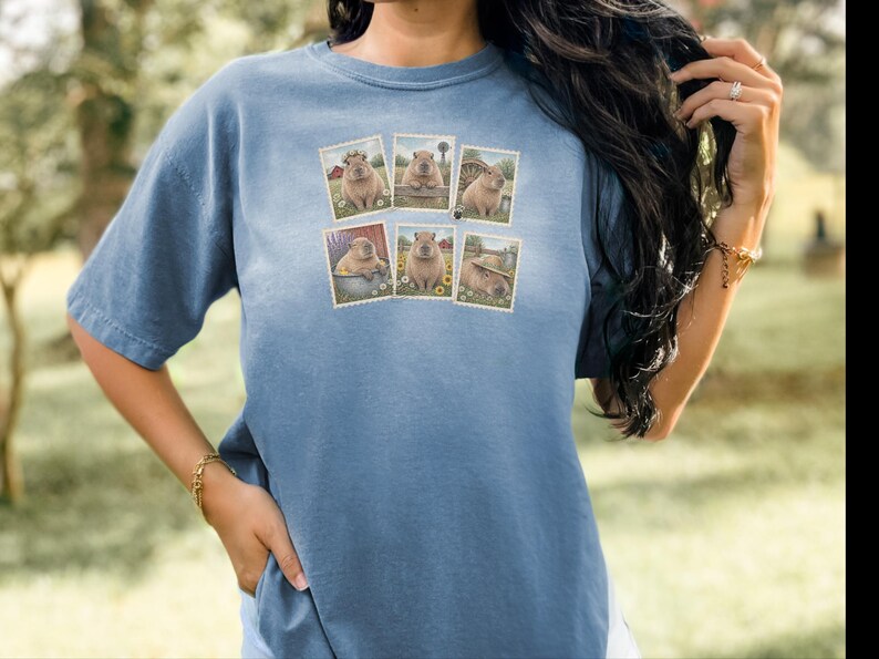 Capybara Shirt, Vintage Postage Stamps Tee, Cute Animal Lover Gift, Farm Animal T Shirt, Retro Nature Graphic Tee image 7