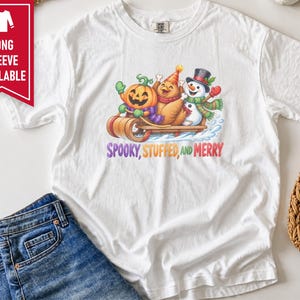 Hallothanksmas Shirt, Funny Holiday Mashup Sweatshirt, Spooky Stuffed And Merry Tee, Holiday Gift image 10