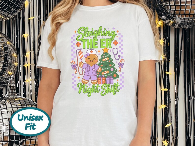 Er Nurse Christmas Shirt, Gingerbread Nurse Gift, Emergency Room Tee, Sleighing The Er Night Shift, Christmas Scrub Top, Nurse Holiday Gift image 9